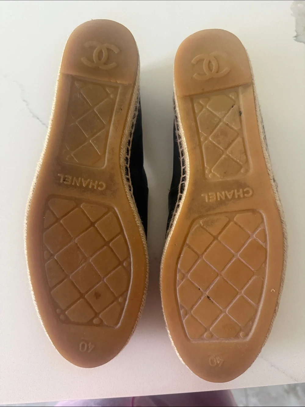 CHANEL Black Leather Espadrille Flats with CC Logo
